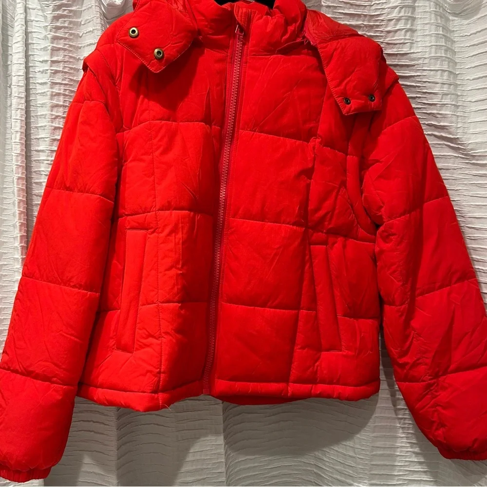 Madewell Red Modular Quilted Crop Puffer Jacket (Removable Hood and Sleeves) - Picture 7 of 12